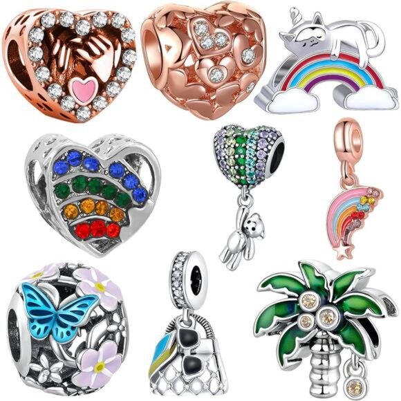 9 Pack Plated Silver Spacer Beads Charms - Picture 1 of 4